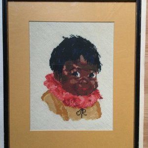 Framed yarn art cross stitch needlework embroidery boy